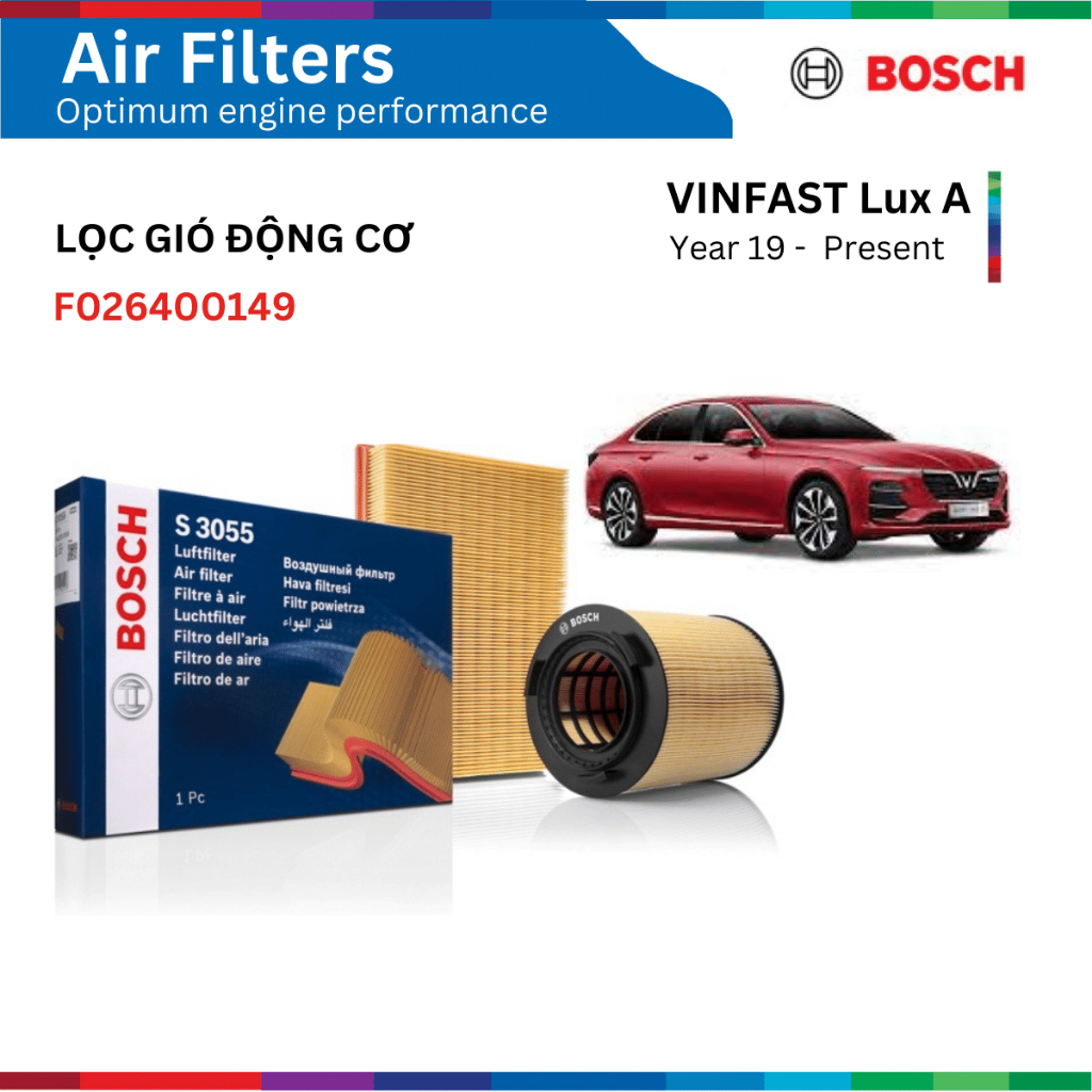 Lọc gió động cơ VinFast Lux A, Lux SA, đời xe từ 2020 đến nay, Bosch Air Filters F026400149, Lux A, Lux SA