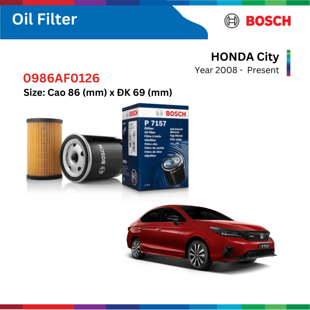 Lọc dầu động cơ xe ô tô HONDA City (08-), Bosch Oil Filter, 0986AF0126