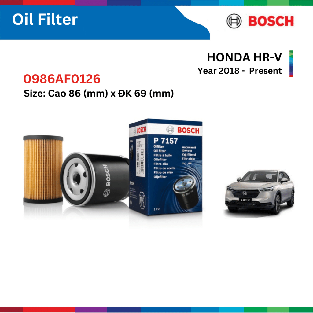 Lọc dầu động cơ xe HONDA HRV, HR-V, đời xe 2018 đến nay, Bosch Oil Filter, 0986AF0126, phụ tùng Bosch