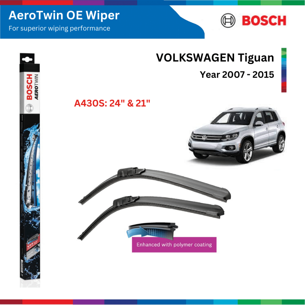 Bộ gạt mưa xe VOLKSWAGEN Tiguan, đời xe 2007 đến 2015, Bosch AeroTwin OE Set A430S, gạt nước xe Tiguan