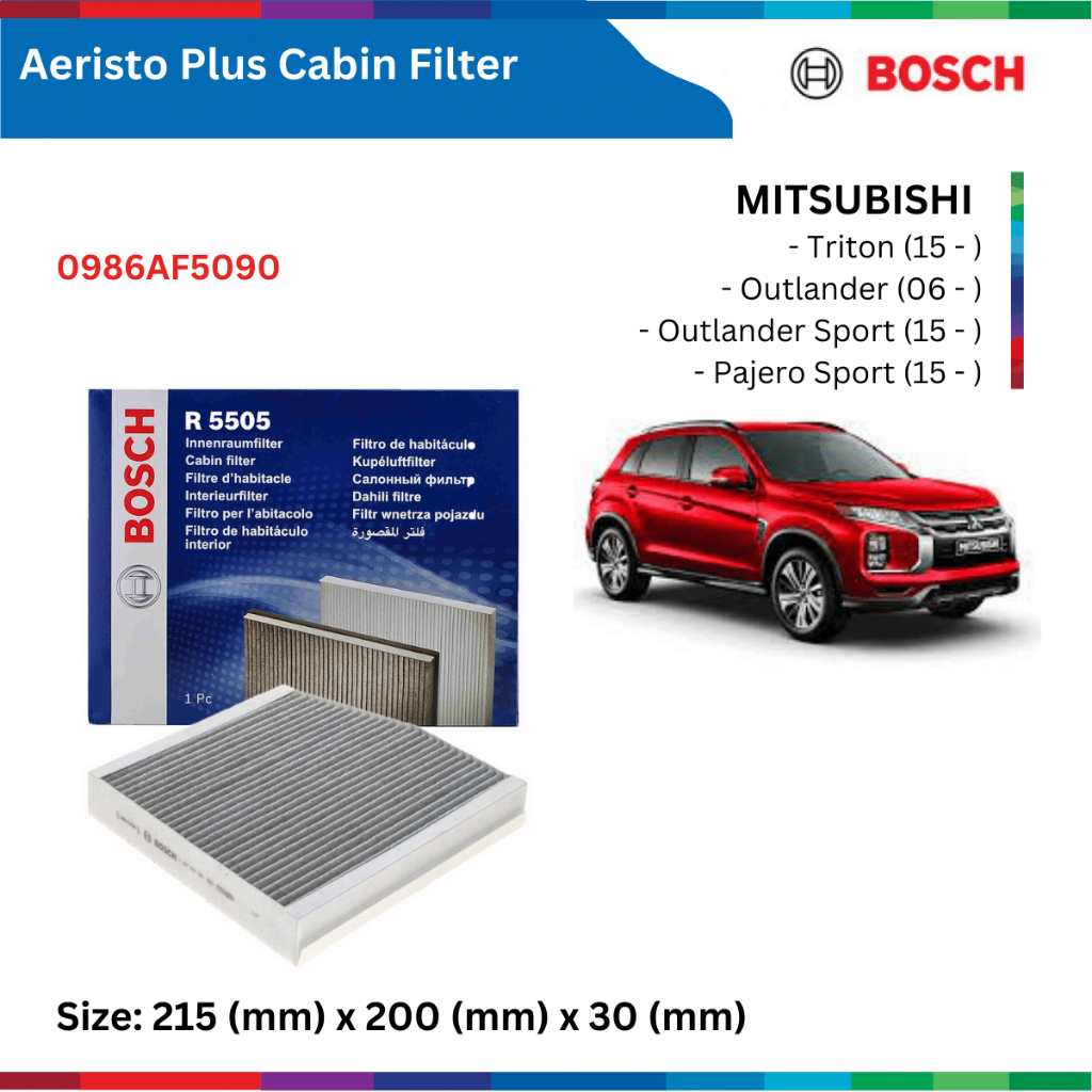 Lọc gió điều hòa than hoạt tính xe MITSUBISHI Triton, Outlander, Pajero Sport, Bosch Aeristp Plus 0986AF5090