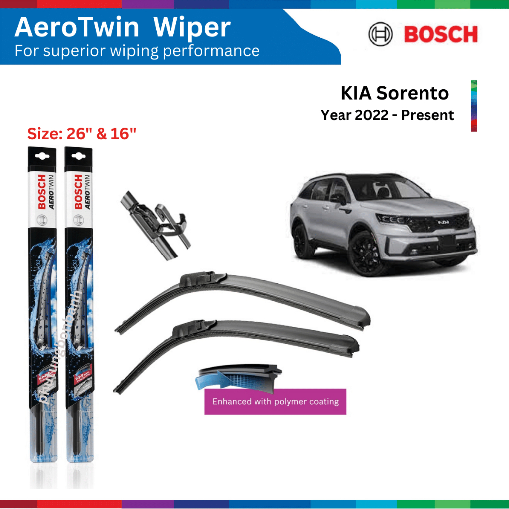 Bộ gạt mưa xe ô tô KIA Sorento (2022-), Bosch AeroTwin, size 26" & 16", gạt nước xe Sorento, phụ tùng Sorento