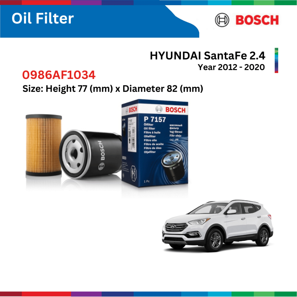 Lọc dầu động cơ xe HYUNDAI SantaFe 2.4 xăng, đời xe 2012 đến 2020, Bosch Oil Filter, 0986AF1034