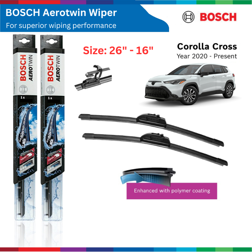 Bộ gạt mưa xe TOYOTA Cross, đời xe 2020 đến nay, Bosch AeroTwin, chân cài U, size 26" & 16", gạt nước xe Cross