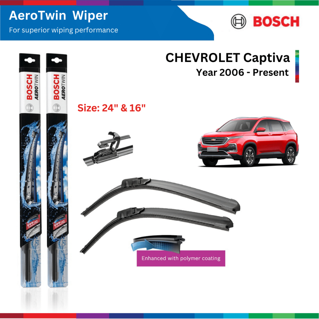 Bộ gạt mưa xe CHEVROLET Captiva, đời xe 2006 đến nay, Bosch AeroTwin, size 24" & 16", gạt nước xe Captiva