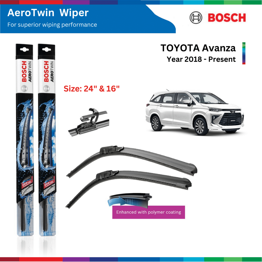 Bộ gạt mưa xe ô tô Avanza (2018-), Bosch AeroTwin, size 24" & 16", gạt nước xe TOYOTA Avanza