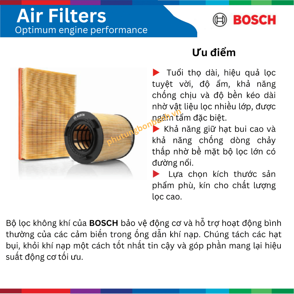 Lọc gió động cơ xe MITSUBISHI Attrage 1.2 đời xe 2018 đến nay, Bosch Air Filters 0986AF3025, Attrage