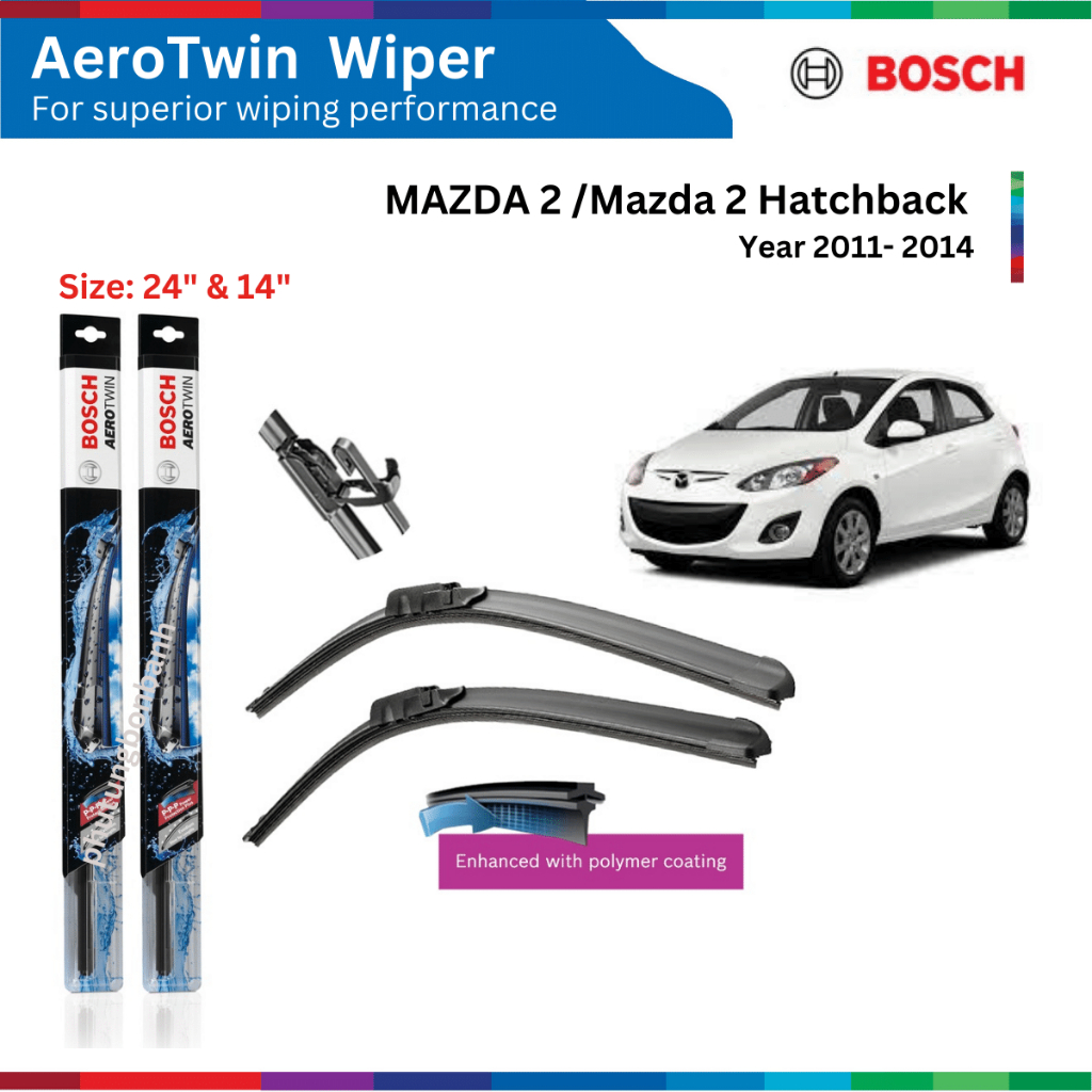 Bộ gạt mưa xe ô tô Mazda 2 (2011-2014), Bosch AeroTwin, size 24" & 14", gạt nước xe Mazda 2