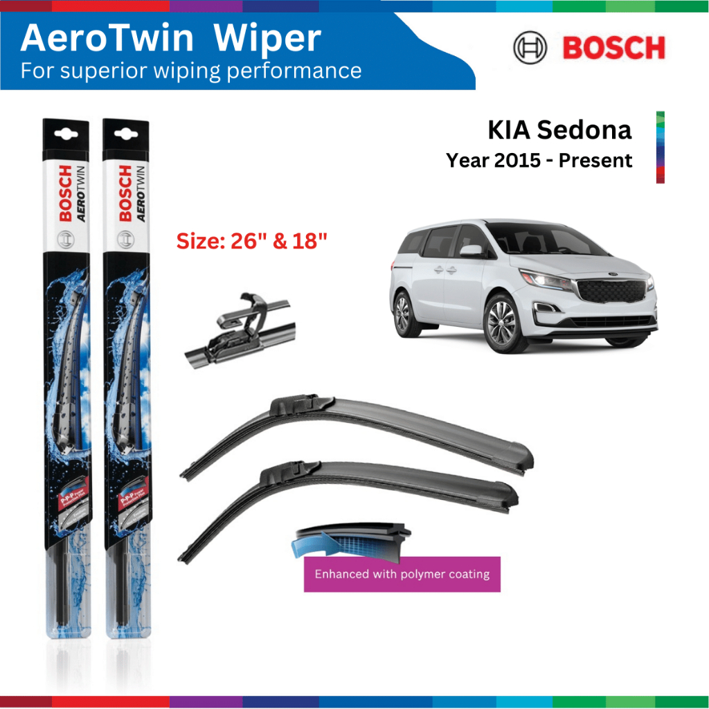 Bộ gạt mưa xe KIA Sedona, đời xe 2015 đến nay, Bosch AeroTwin, size 26" & 18"