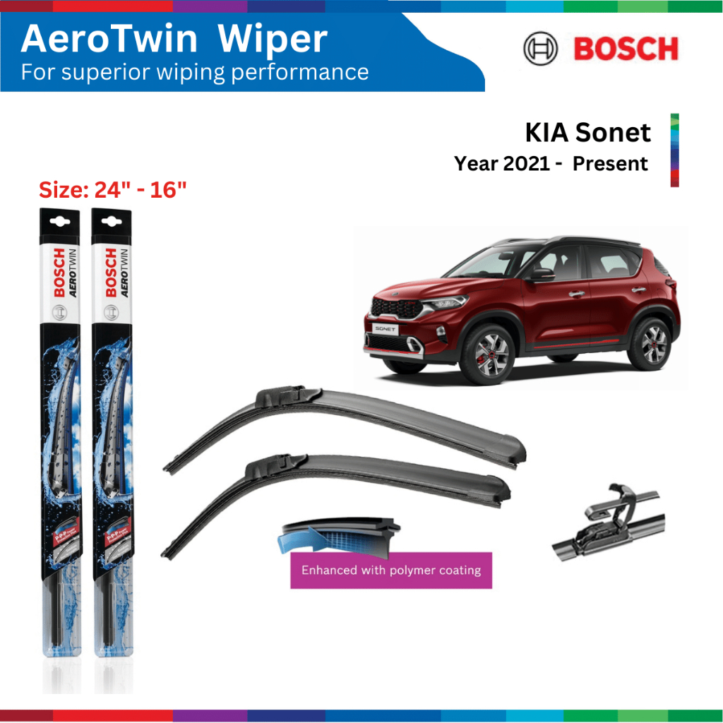 Bộ gạt mưa xe ô tô KIA Sonet (19-), Bosch AeroTwin, móc chữ U, 24" & 16", bộ gạt nước xe Sonet