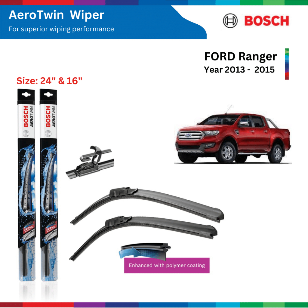 Bộ gạt mưa xe ô tô FORD Ranger (2013-2015), Bosch AeroTwin, size 24" & 16", gạt nước xe FORD Ranger, Ranger