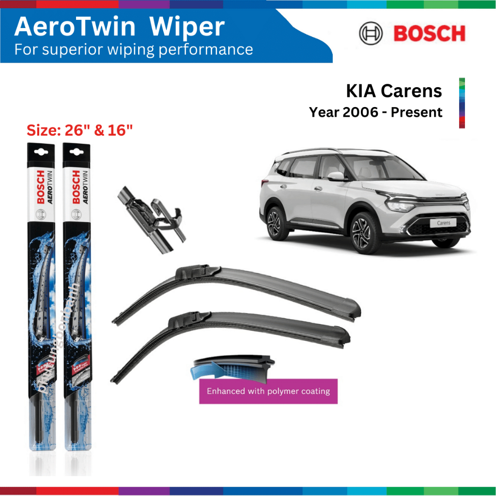 Bộ gạt mưa xe ô tô KIA Carens (2006-), Bosch AeroTwin, size 26" & 16", gạt nước xe Carens, phụ tùng ô tô Borch