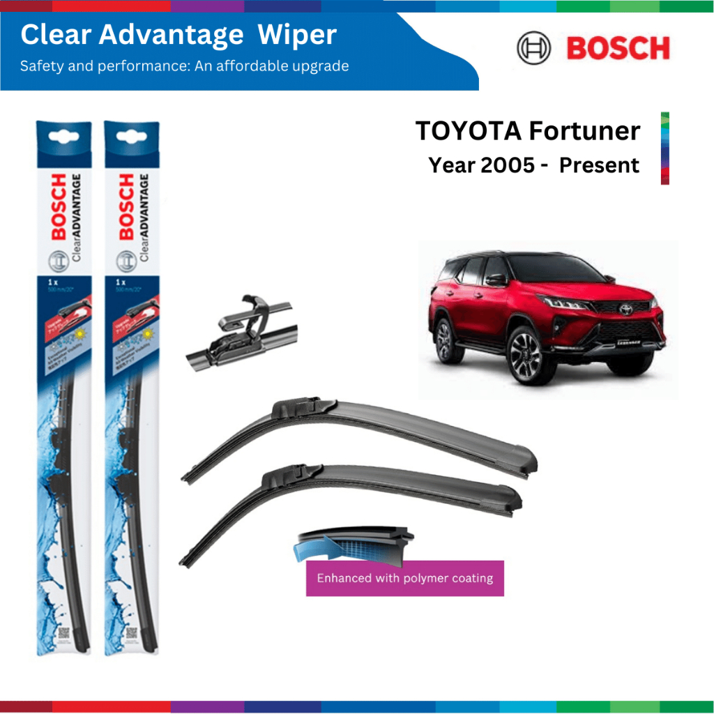 Bộ gạt mưa xe TOYOTA Fortuner, đời xe 2005 đến nay, Bosch Clear Advantage, móc chữ U, gạt nước xe Fortuner