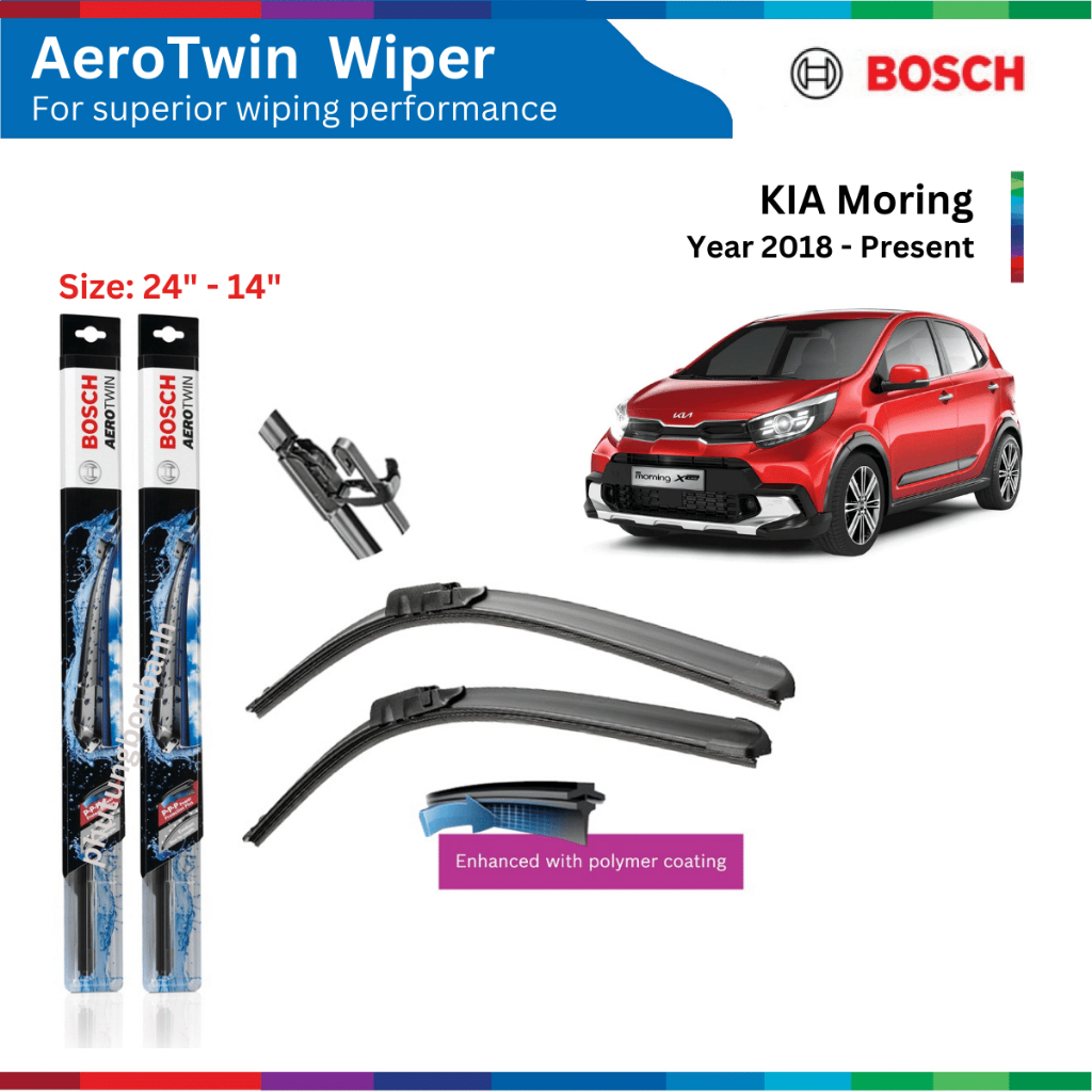 Bộ gạt mưa xe ô tô KIA Morning (18-), Bosch AeroTwin, móc chữ U, 24" & 14", bộ gạt nước xe Morning