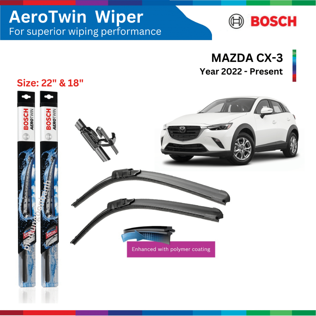 Bộ gạt mưa xe ô tô Mazda CX3, CX-3 (2022-), Bosch AeroTwin, size 22" & 18", gạt nước xe CX3, CX-3