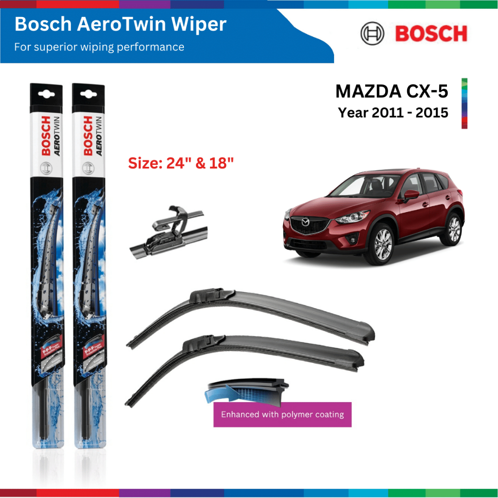 Bộ gạt mưa xe Mazda CX-5, CX5, đời xe 2012 đến 2015, Bosch AeroTwin, size 24 & 18, gạt nước xe Mazda CX5