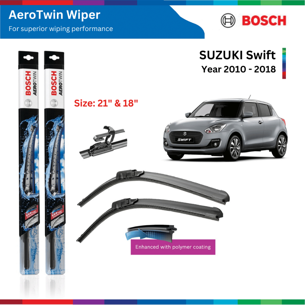 Bộ gạt mưa xe SUZUKI Swift, đời xe 2010 đến nay, Bosch AeroTwin, ngàm chữ U, gạt nước xe Swift, phụ tùng Bosch