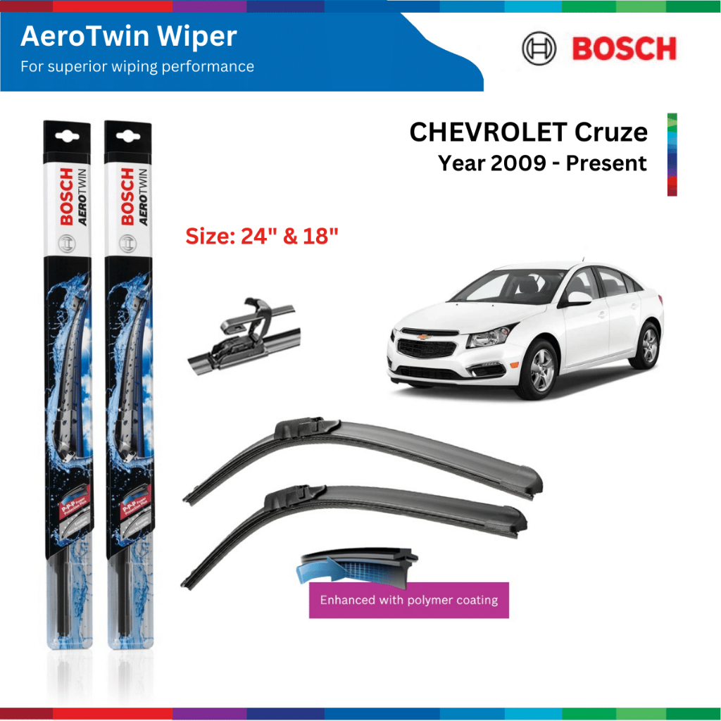 Bộ gạt mưa xe CHEVROLET Cruze, đời xe 2009 đến nay, Bosch AeroTwin, móc U, 24" & 18", gạt nước xe Cruze