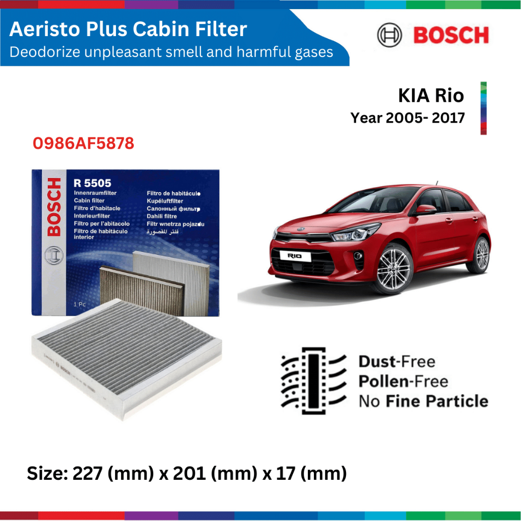 Lọc gió điều hòa, than hoạt tính KIA Rio (05-17), Bosch Aeristo Plus, lọc gió máy lạnh xe Rio