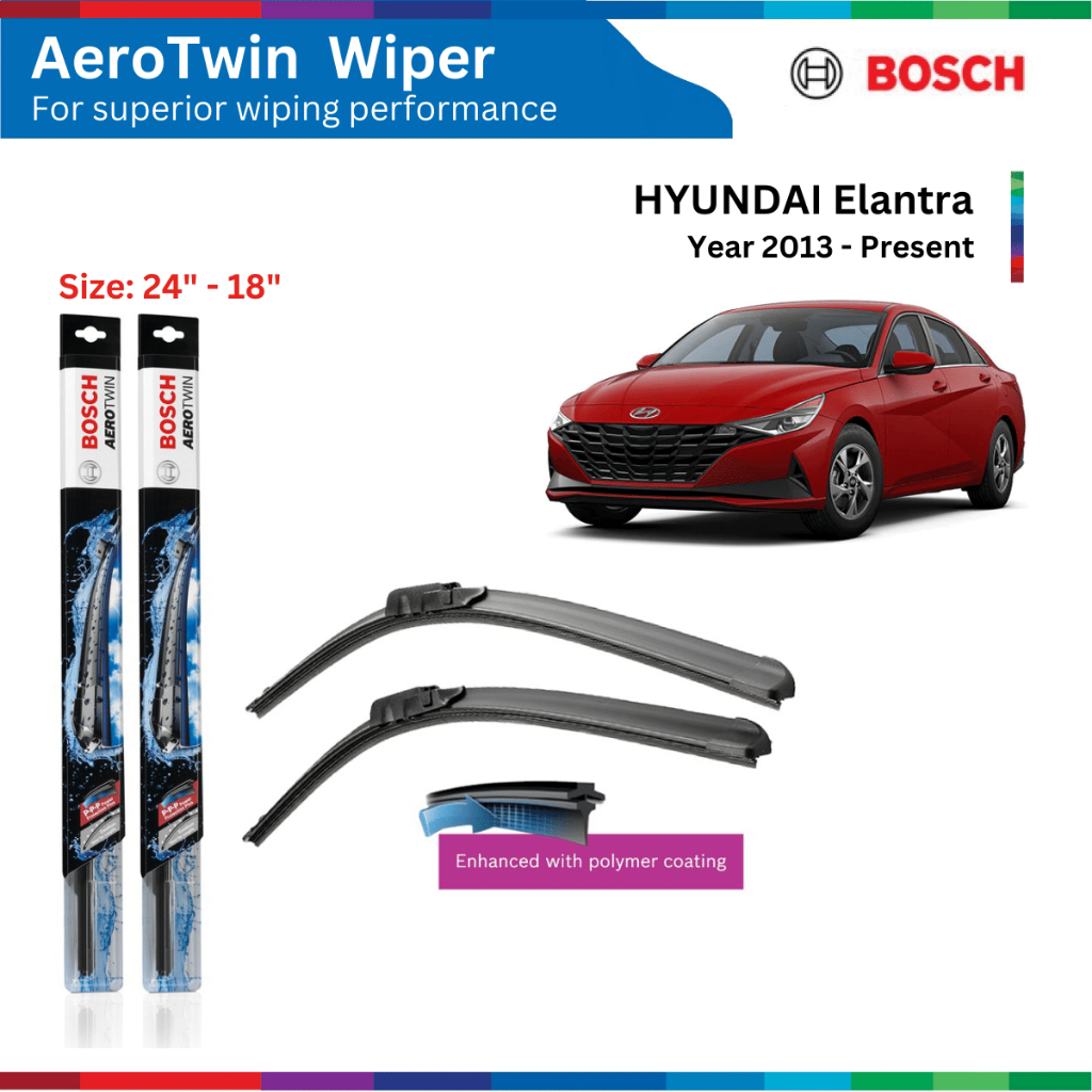 Bộ gạt mưa xe ô tô HYUNDAI Elantra (13-), Bosch AeroTwin, móc chữ U, 24" & 18", bộ gạt nước xe Elantra