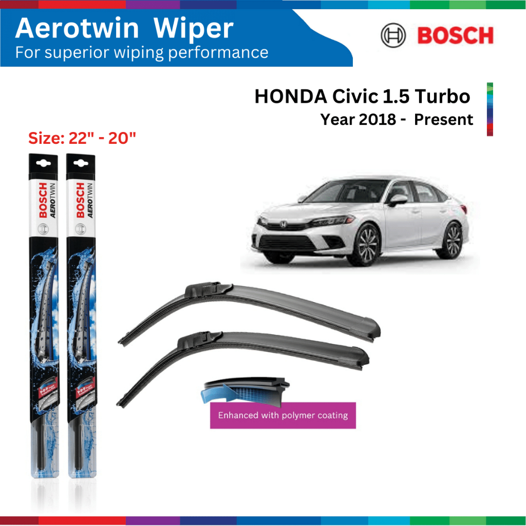 Bộ gạt mưa xe Honda Civic 1.5 Turbo (18-), Bosch Aerotwin, Size 22" & 20", loại móc chữ U, bộ gạt nước Civic