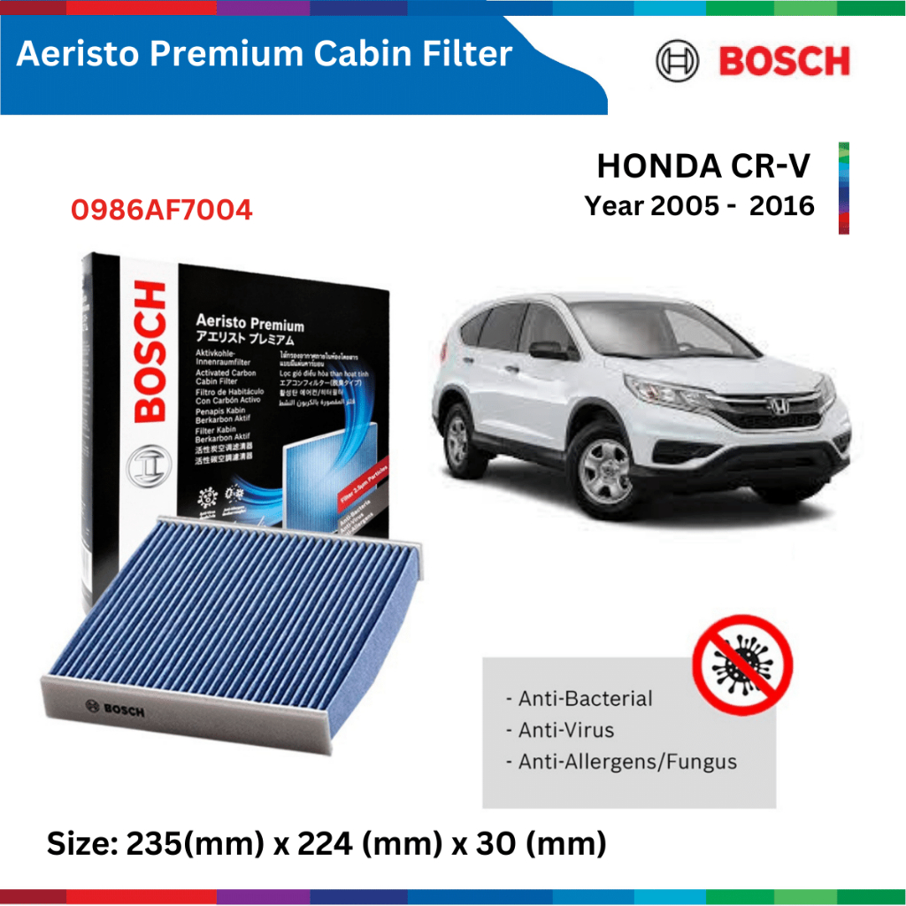 Lọc gió điều hòa xe Honda CRV (05-16), than hoạt tính, chống bụi mịn PM2.5, Bosch Aeristo Premium 0986AF7004,0986AF5863