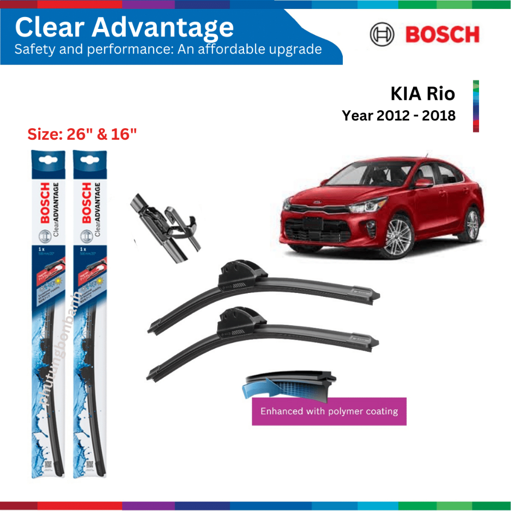 Bộ gạt mưa xe ô tô KIA Rio (2012-2018), Bosch Clear Advantage, size 26" & 16", gạt nước xe Rio, Rio, phụ tùng Bosch