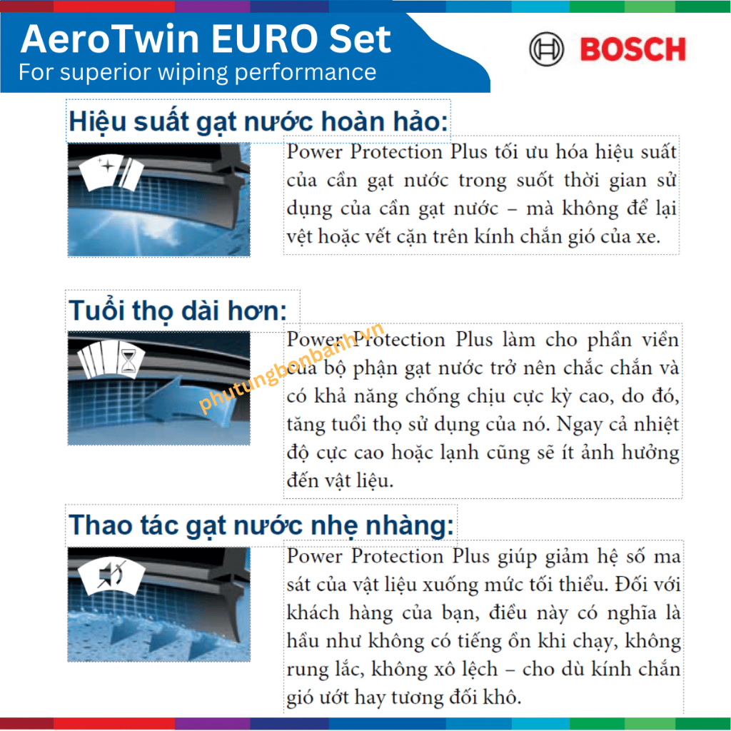 Bộ gạt mưa xe FORD Ranger, đời xe 2016 đến 2021, Bosch AeroTwin OE Set A295S, gạt nước xe Ranger