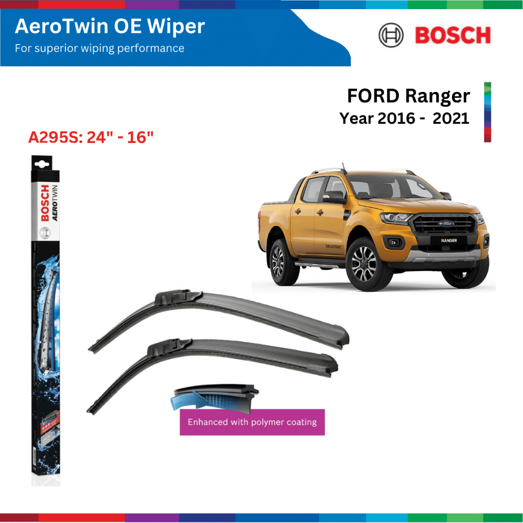 Bộ gạt mưa xe FORD Ranger, đời xe 2016 đến 2021, Bosch AeroTwin OE Set A295S, gạt nước xe Ranger