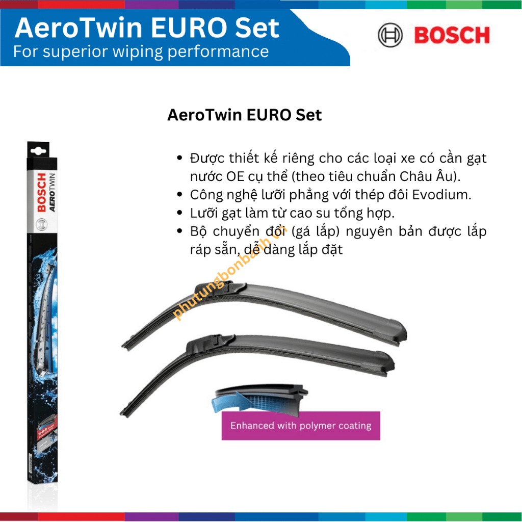 Bộ gạt mưa xe AUDI A4, đời xe 2011 đến nay, Bosch AeroTwin OE Set A297S, size 24" & 20", gạt nước xe Audi A4