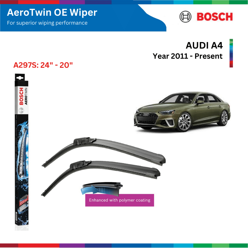 Bộ gạt mưa xe AUDI A4, đời xe 2011 đến nay, Bosch AeroTwin OE Set A297S, size 24" & 20", gạt nước xe Audi A4