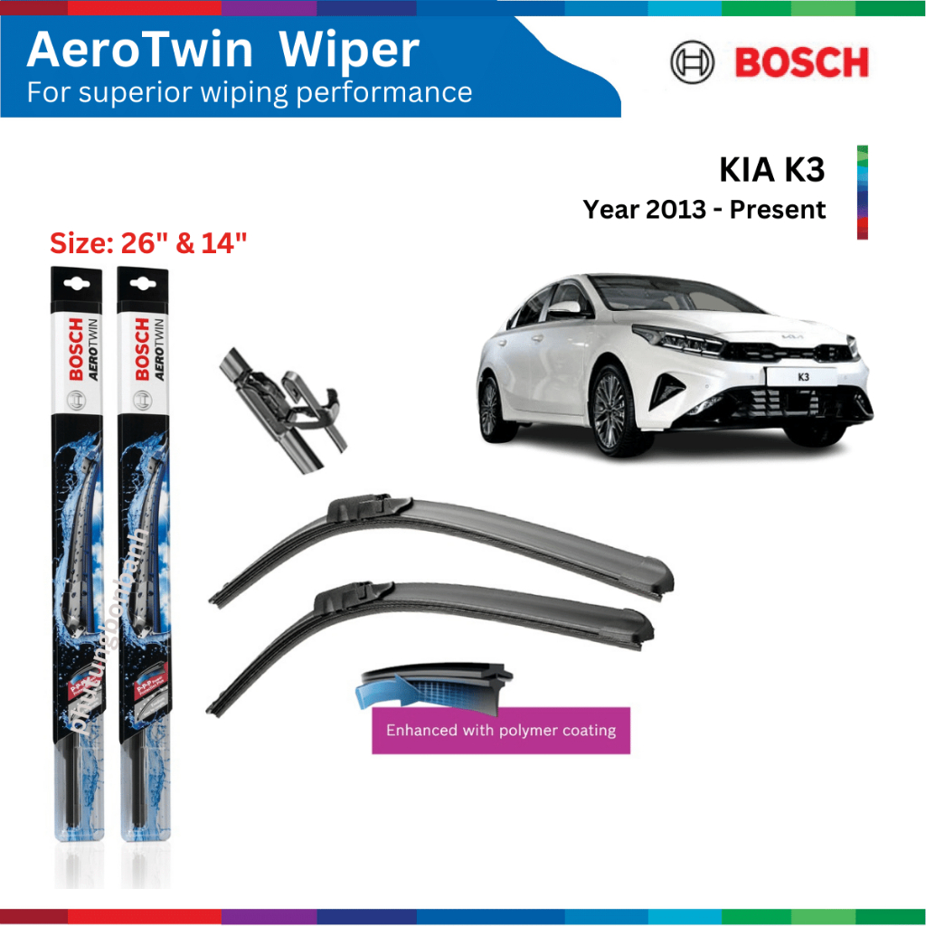 Bộ gạt mưa xe ô tô KIA K3 (2013-), Bosch AeroTwin, size 26" & 14", gạt nước xe KIA K3, K3