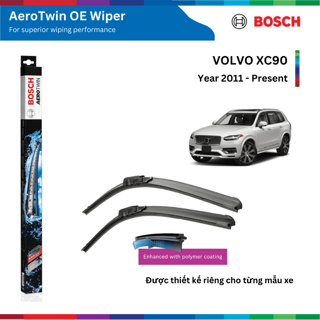 Bộ gạt mưa xe VOLVO XC90, đời xe 2011 đến nay, Bosch AeroTwin OE Set A430S, size 24" & 21", gạt nước xe XC90