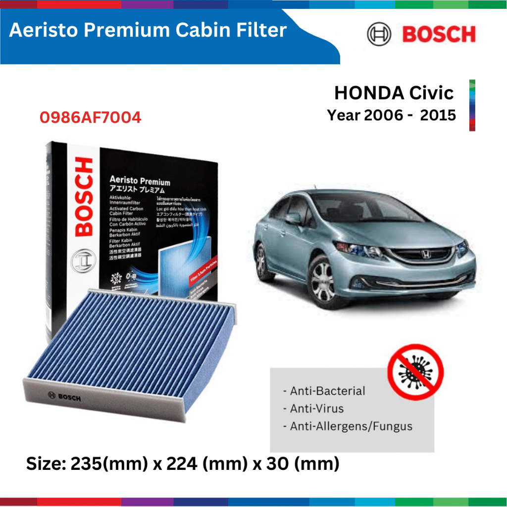 Lọc gió điều hòa xe Honda Civic 06-15, than hoạt tính & chống bụi mịn PM2.5, Bosch Aeristo Premium 0986AF7004