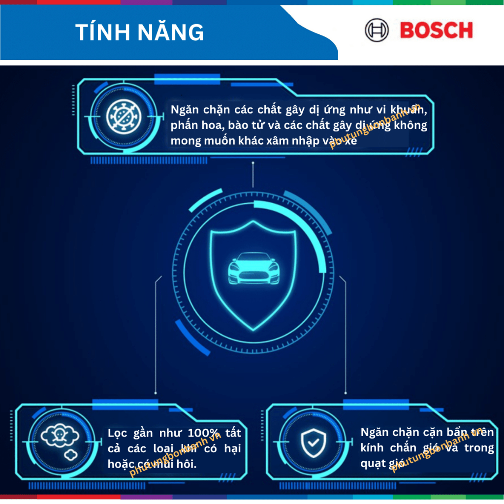 Lọc gió điều hòa than hoạt tính cho xe ô tô, Bosch Aeristo Plus, lọc gió máy lạnh ô tô, phụ tùng ô tô