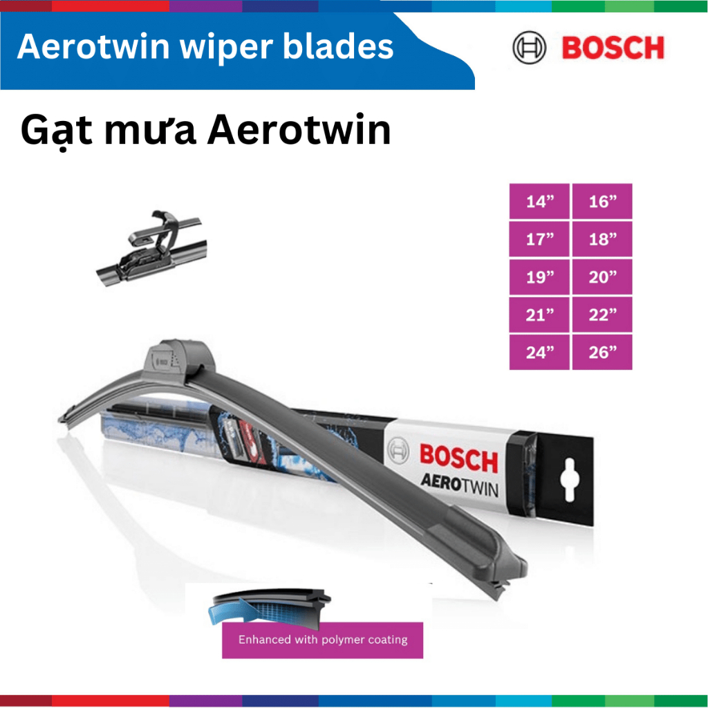 Gạt mưa xe ô tô, Bosch AeroTwin, size 14" - 28", phụ tùng ô tô, phụ kiện ô tô