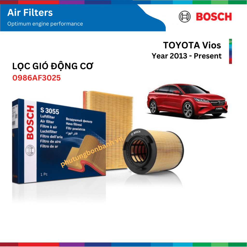 Lọc gió động cơ xe Toyota Vios đời 2013 đến nay, BOSCH Air Filter 0986AF3025, Vios