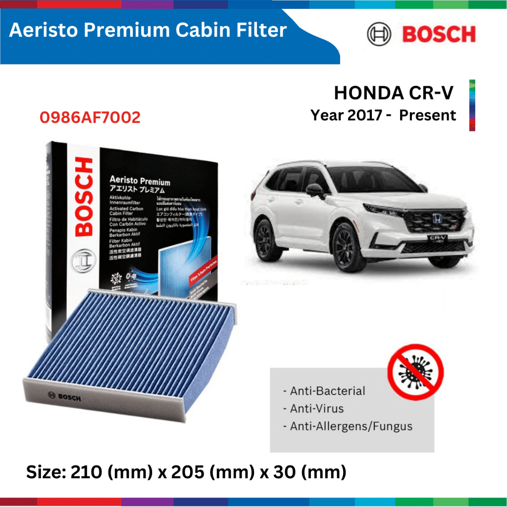 Lọc gió điều hòa Honda CRV, CR-V (17-, than hoạt tính, chống bụi mịn PM2.5, BOSCH Aeristo Premium 0986AF7002, 0986AF5864