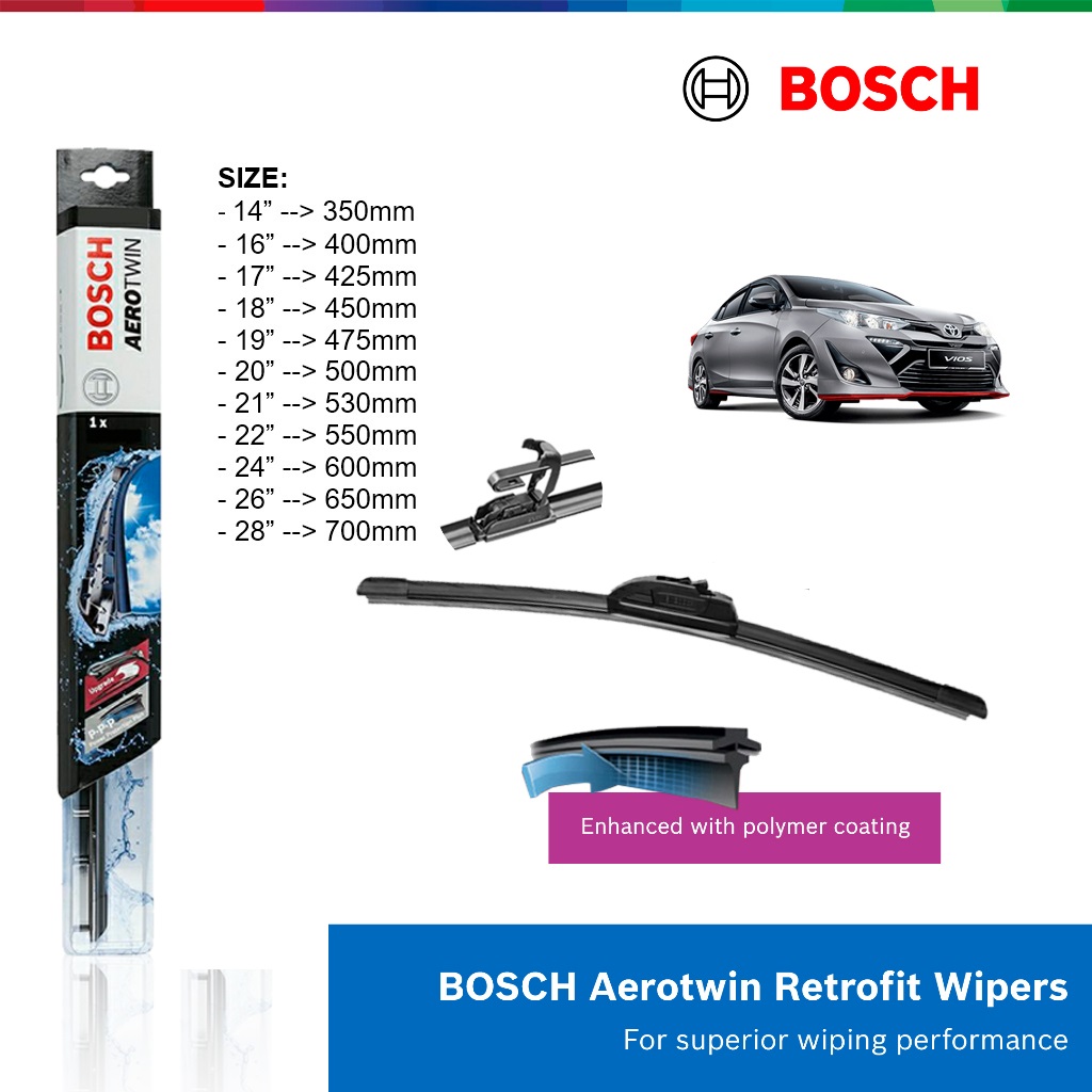 Gạt mưa BOSCH AeroTwin, size 14" - 28", phù hợp dòng xe Nhật, Hàn, đủ size, phụ tùng Bosch