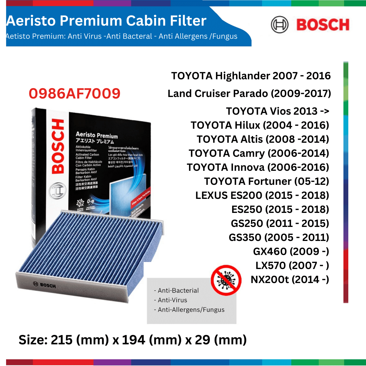 Lọc gió điều hòa BOSCH Aeristo Premium, than hoạt tính, lọc bụi mịn PM2.5, xe Nhật Hàn Mỹ