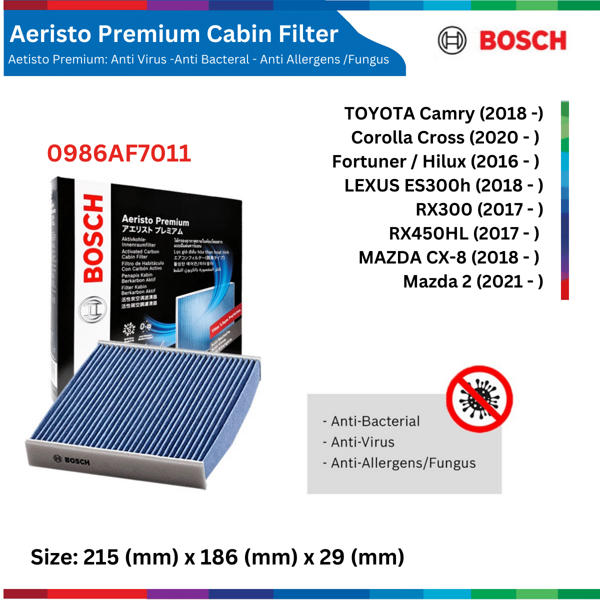 Lọc gió điều hòa BOSCH Aeristo Premium, than hoạt tính, lọc bụi mịn PM2.5, xe Nhật Hàn Mỹ