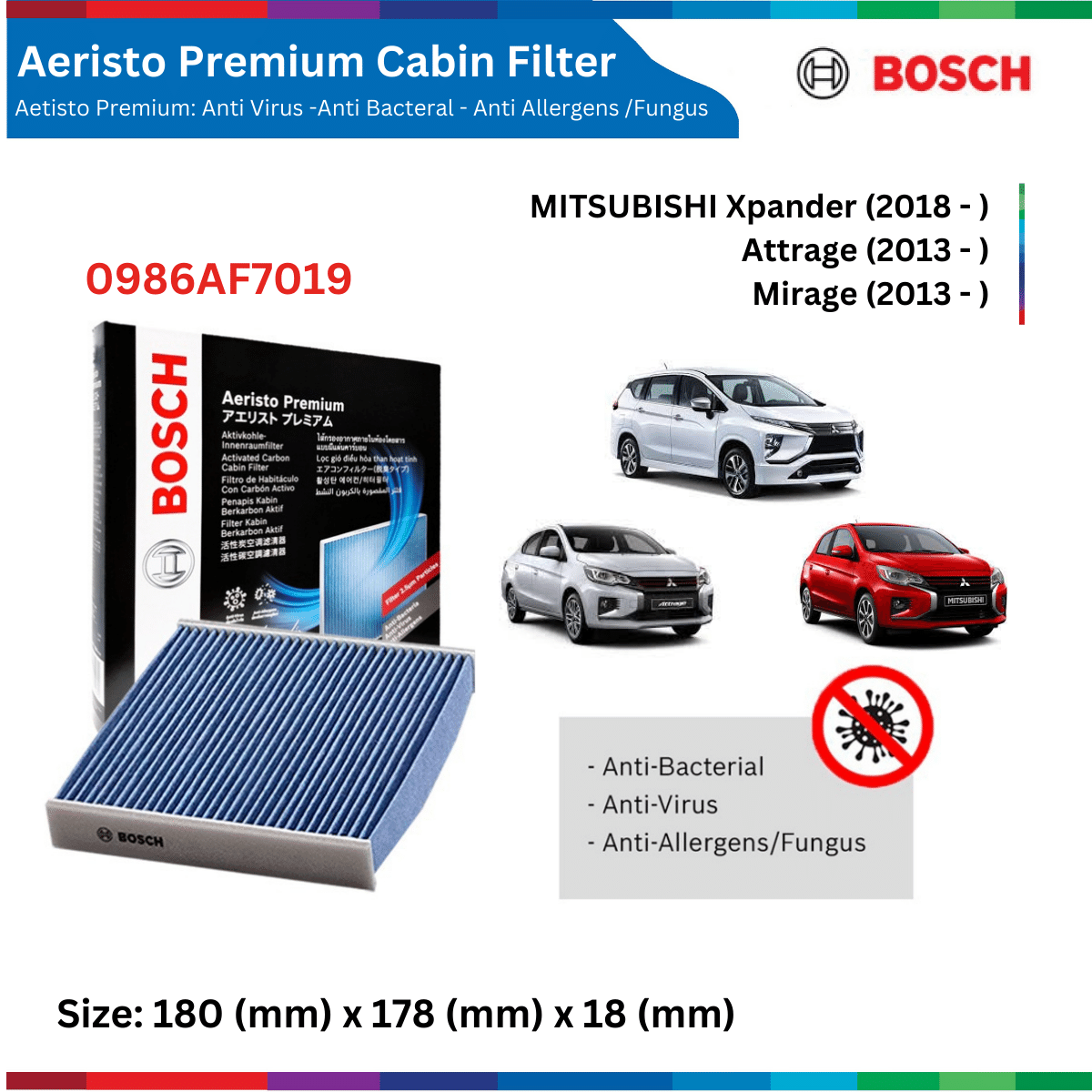 Lọc gió điều hòa BOSCH Aeristo Premium, than hoạt tính, lọc bụi mịn PM2.5, xe Nhật Hàn Mỹ